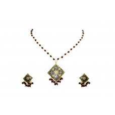 925 Sterling Silver gold rhodium Maroon Enamel chain Pendant Earring set